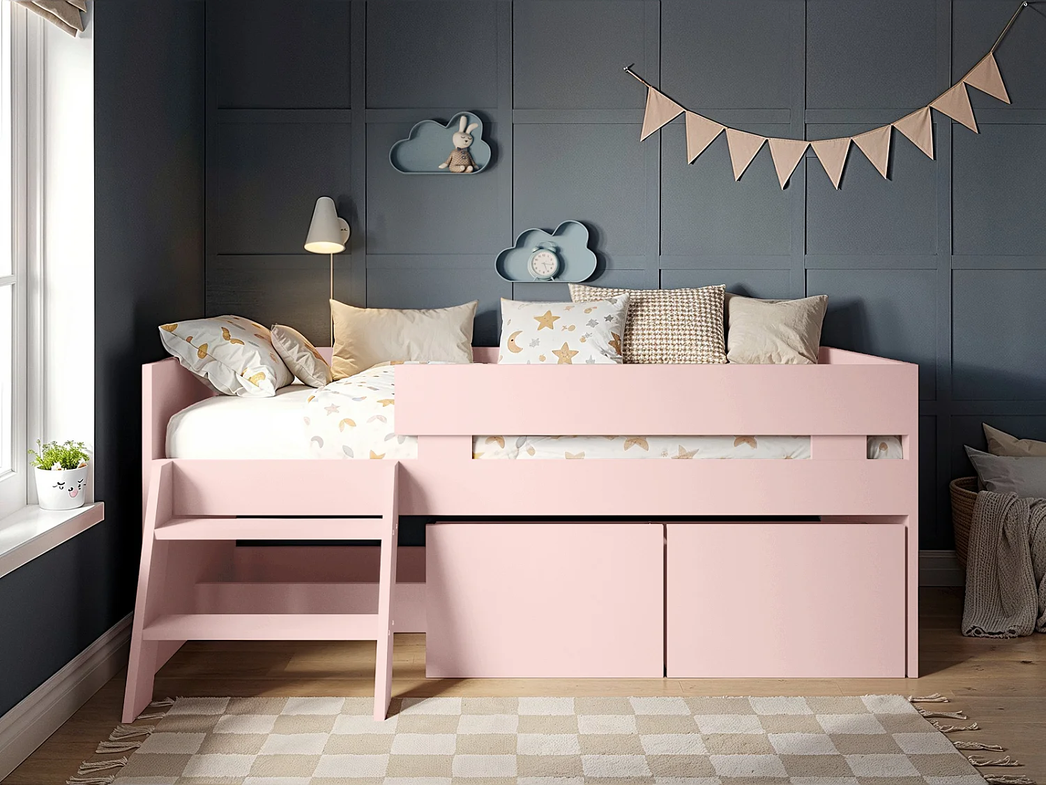 Flair Logan Single Storage Low Sleeper Bed Pink