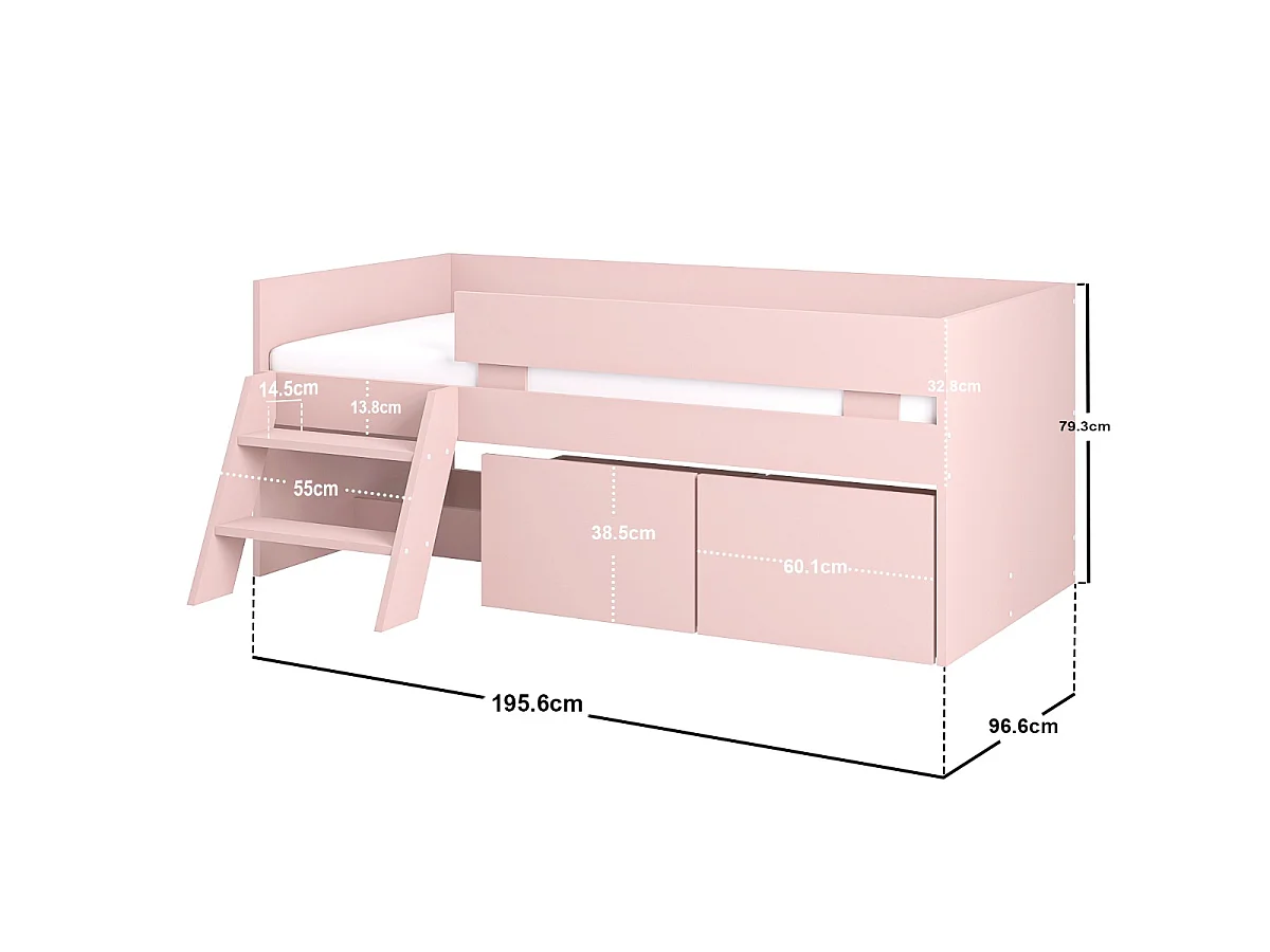 Flair Logan Single Storage Low Sleeper Bed Pink