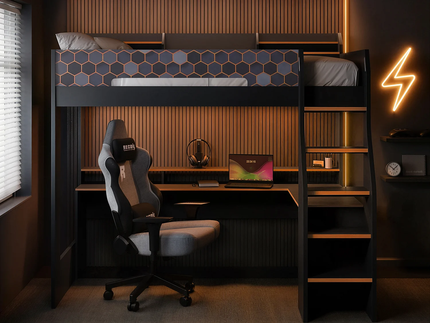Recoil Ultimate Lumi Single Highsleeper with Desk Charcoal & Orange
