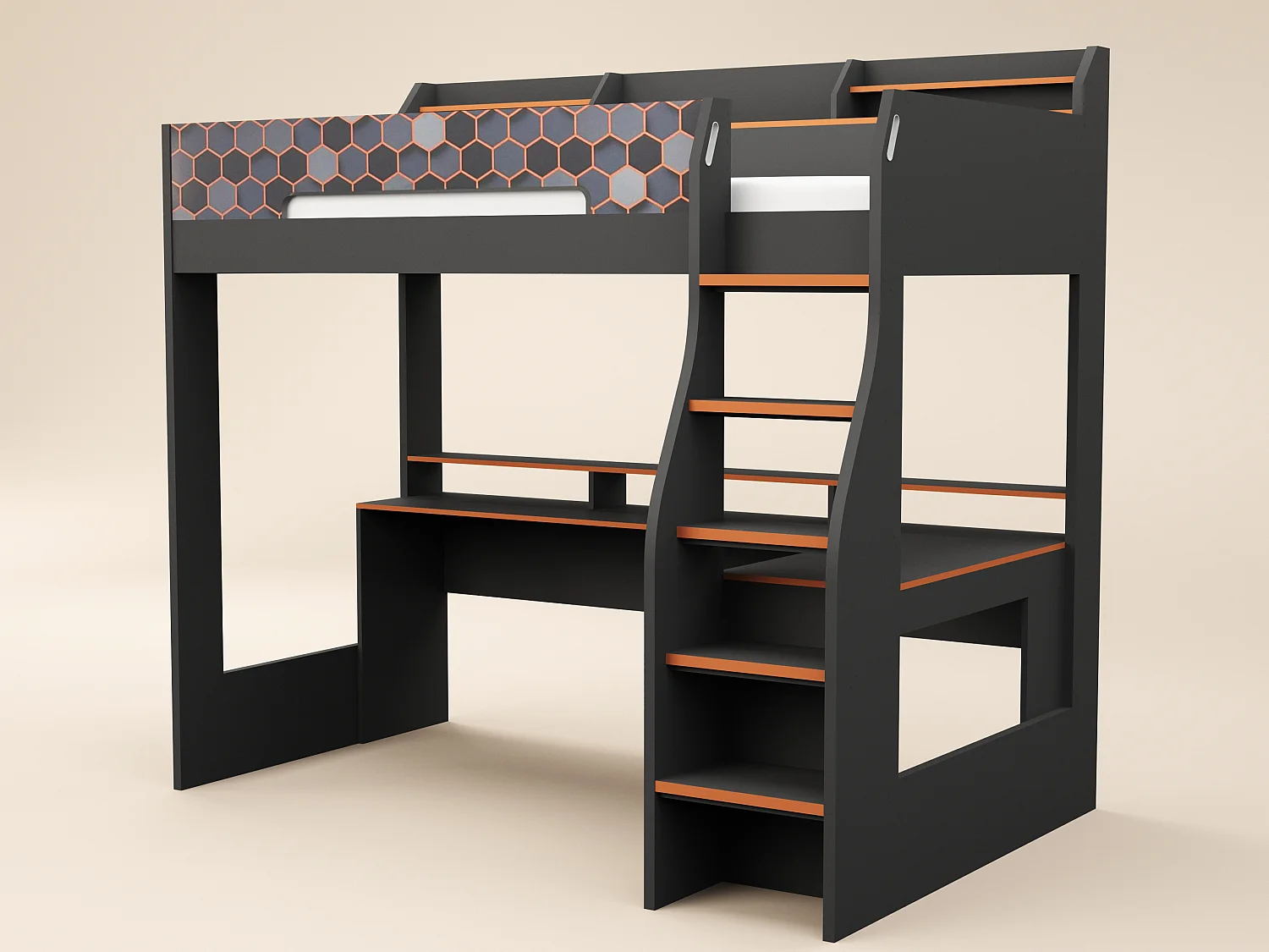 Recoil Ultimate Lumi Single Highsleeper with Desk Charcoal & Orange