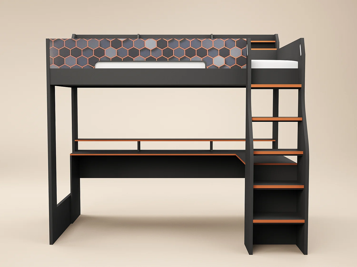 Recoil Ultimate Lumi Single Highsleeper with Desk Charcoal & Orange