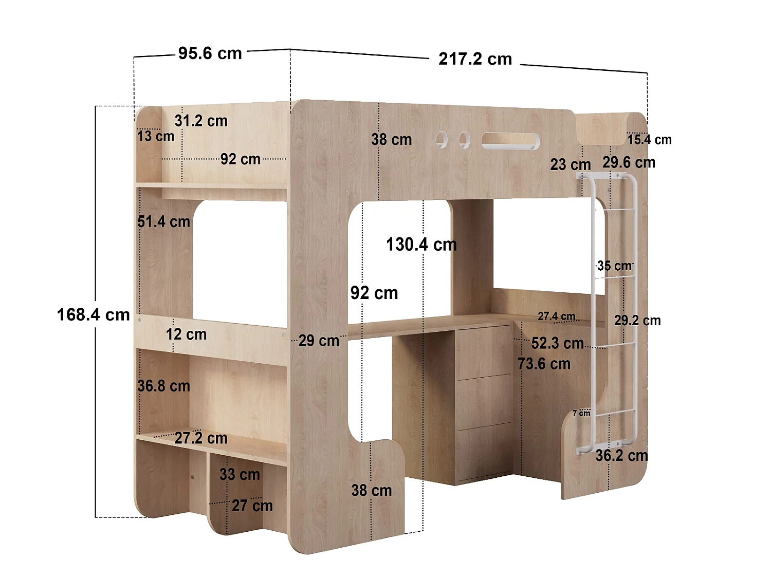 Flair Jaxx High Sleeper with Desk Oak
