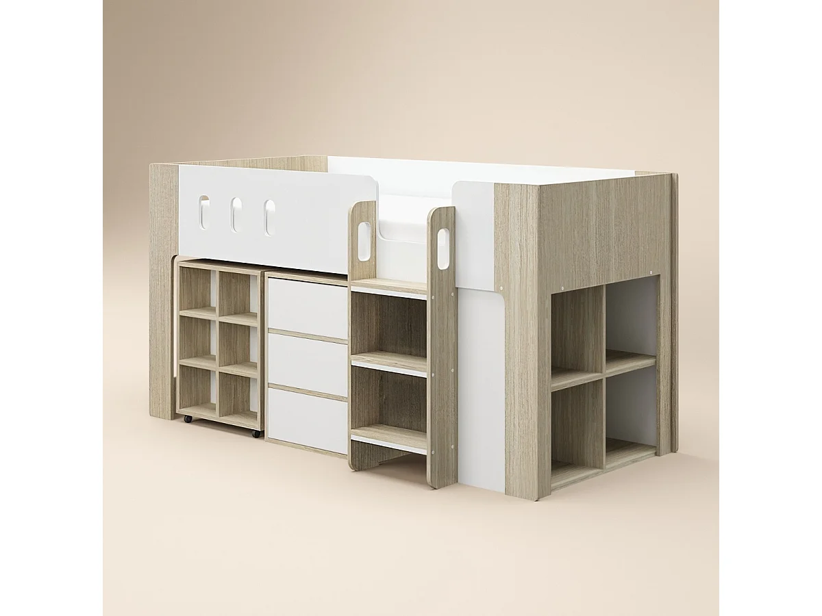 Flair Willow Mid Sleeper Bed with Desk & Storage White & Oak