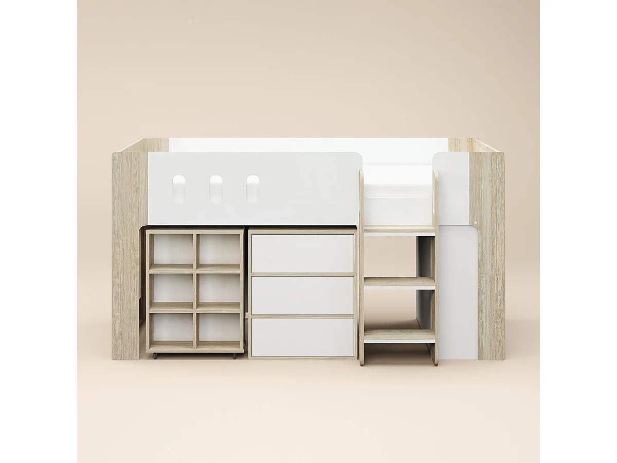 Flair Willow Mid Sleeper Bed with Desk & Storage White & Oak