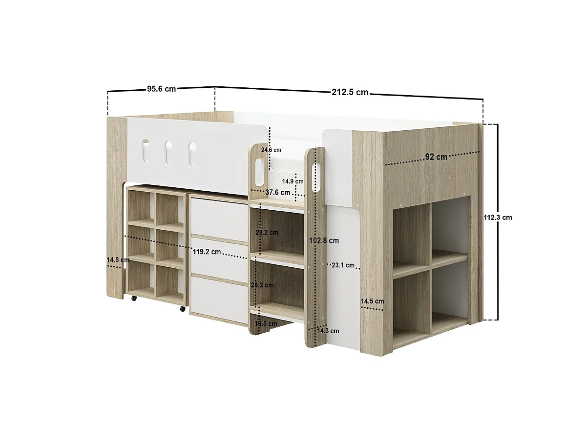 Flair Willow Mid Sleeper Bed with Desk & Storage White & Oak