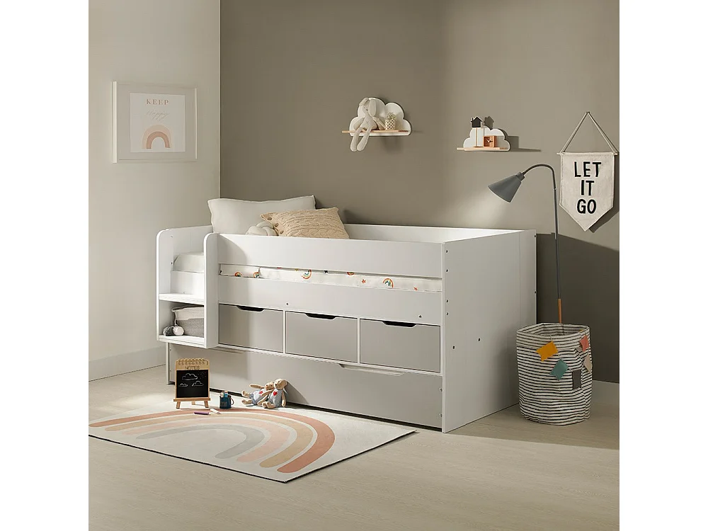 Flair Lars Low Cabin Bed with Trundle White & Grey
