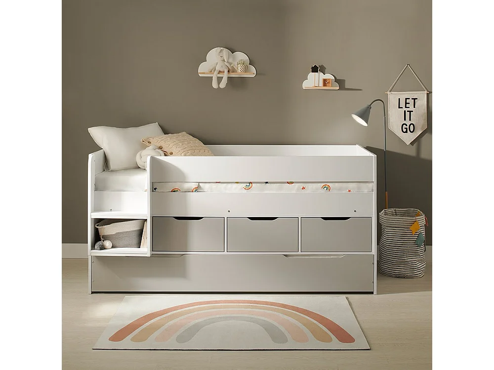 Flair Lars Low Cabin Bed with Trundle White & Grey