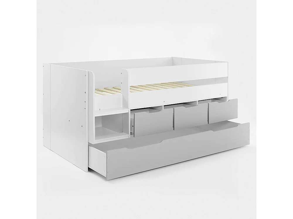 Flair Lars Low Cabin Bed with Trundle White & Grey