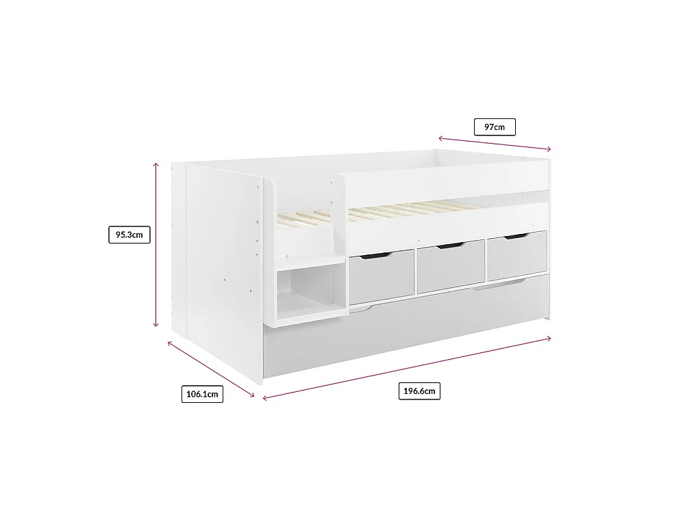 Flair Lars Low Cabin Bed with Trundle White & Grey