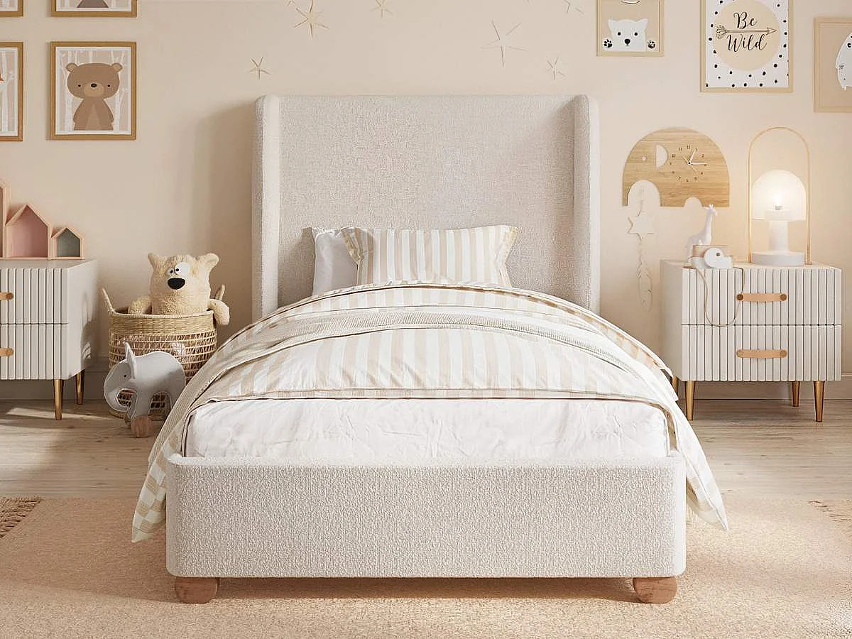 Flair Alma Single Winged Headboard Bed Beige Boucle