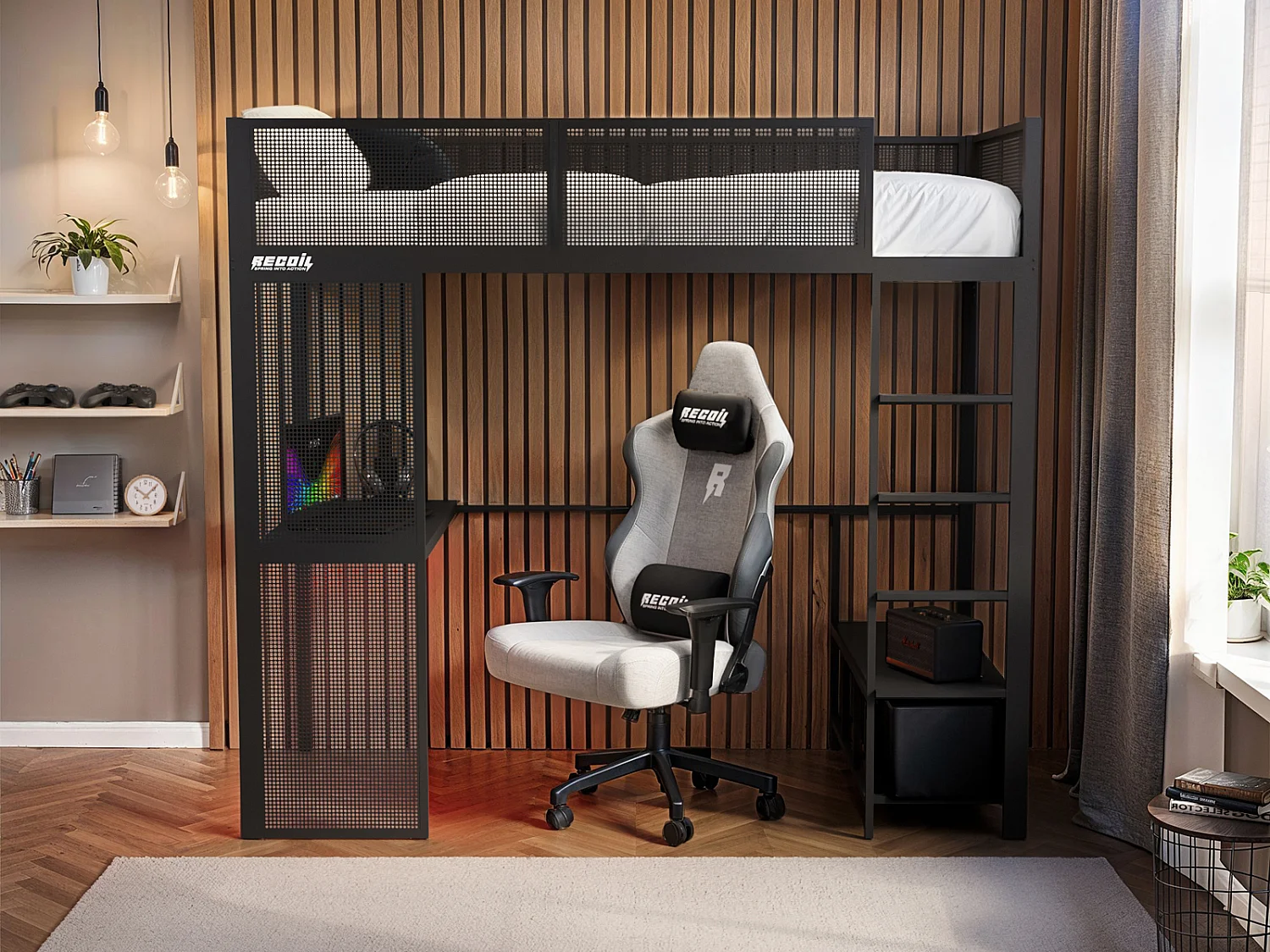 Recoil Glitch Metal Gaming High Sleeper with Desk Black