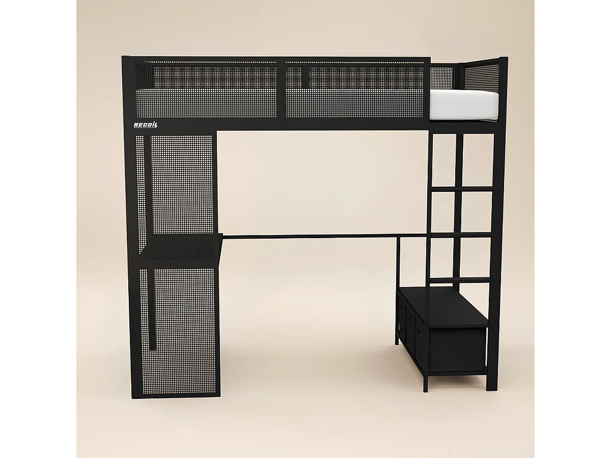 Recoil Glitch Metal Gaming High Sleeper with Desk Black