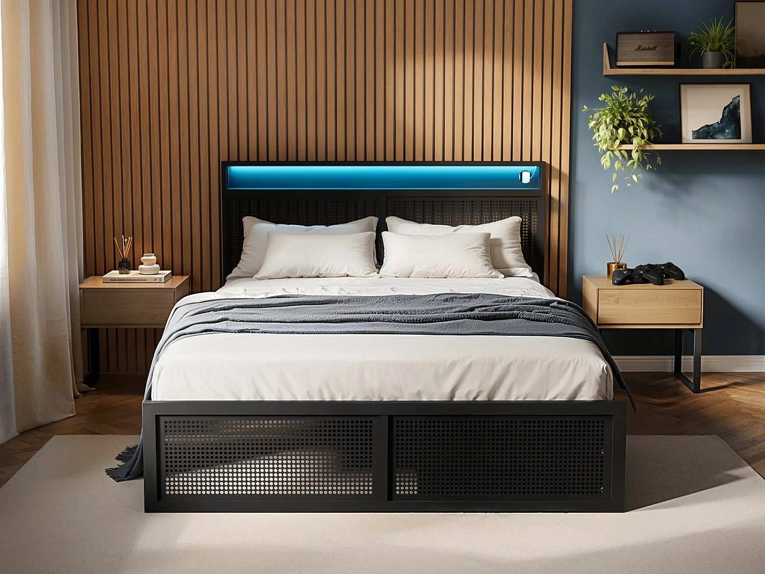 Flair Callan Metal Bed with Storage & LED Black Small Double