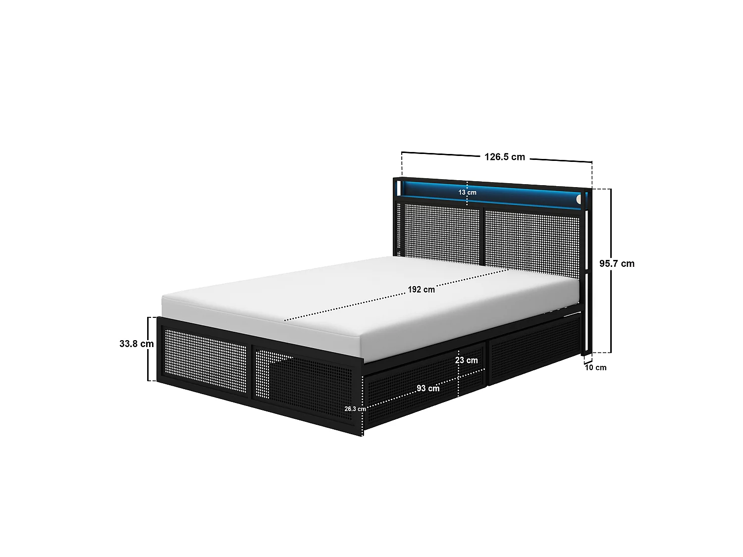 Flair Callan Metal Bed with Storage & LED Black Small Double