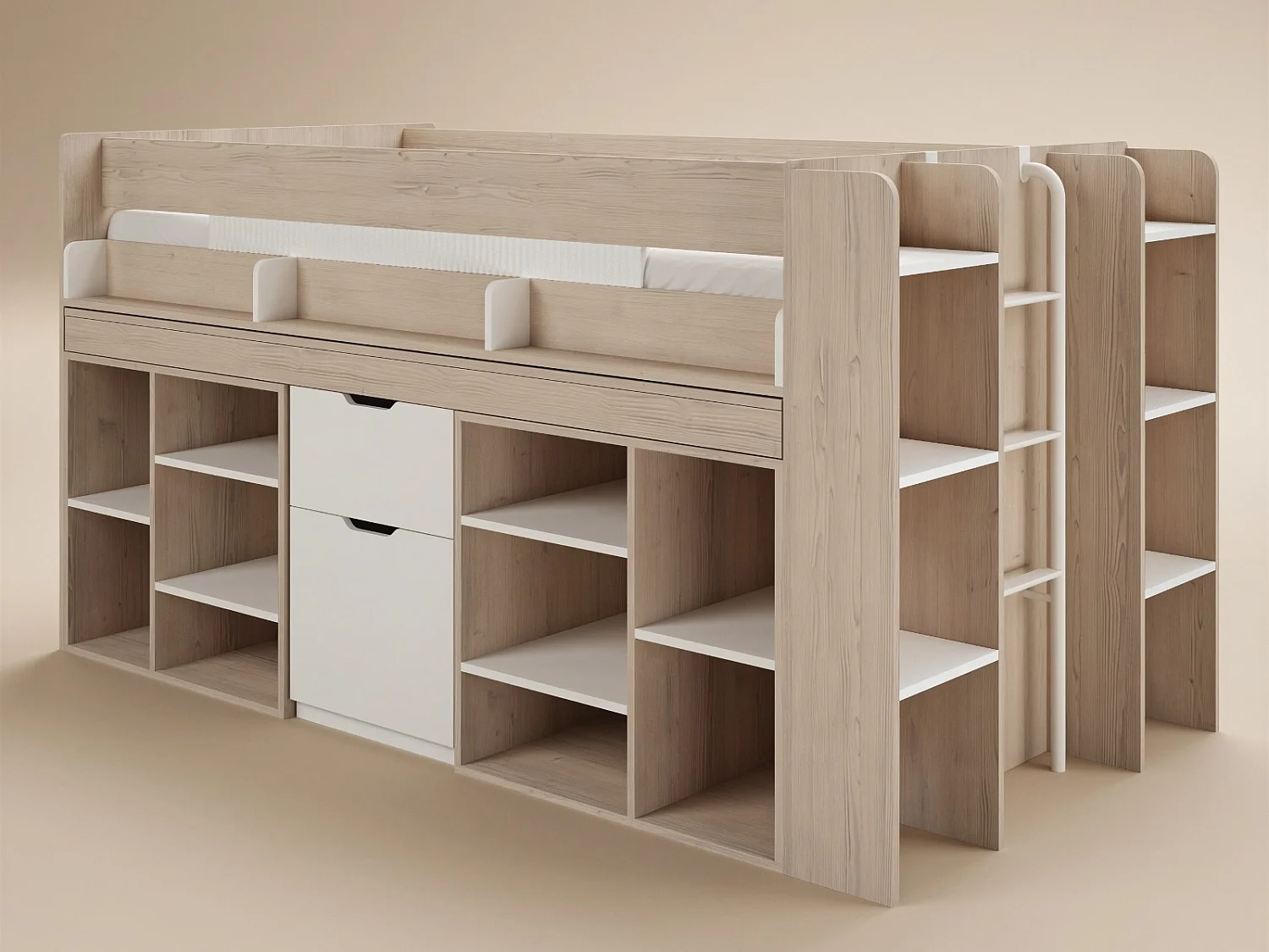 Flair Micah Mid Sleeper Bed with Desk Oak & White