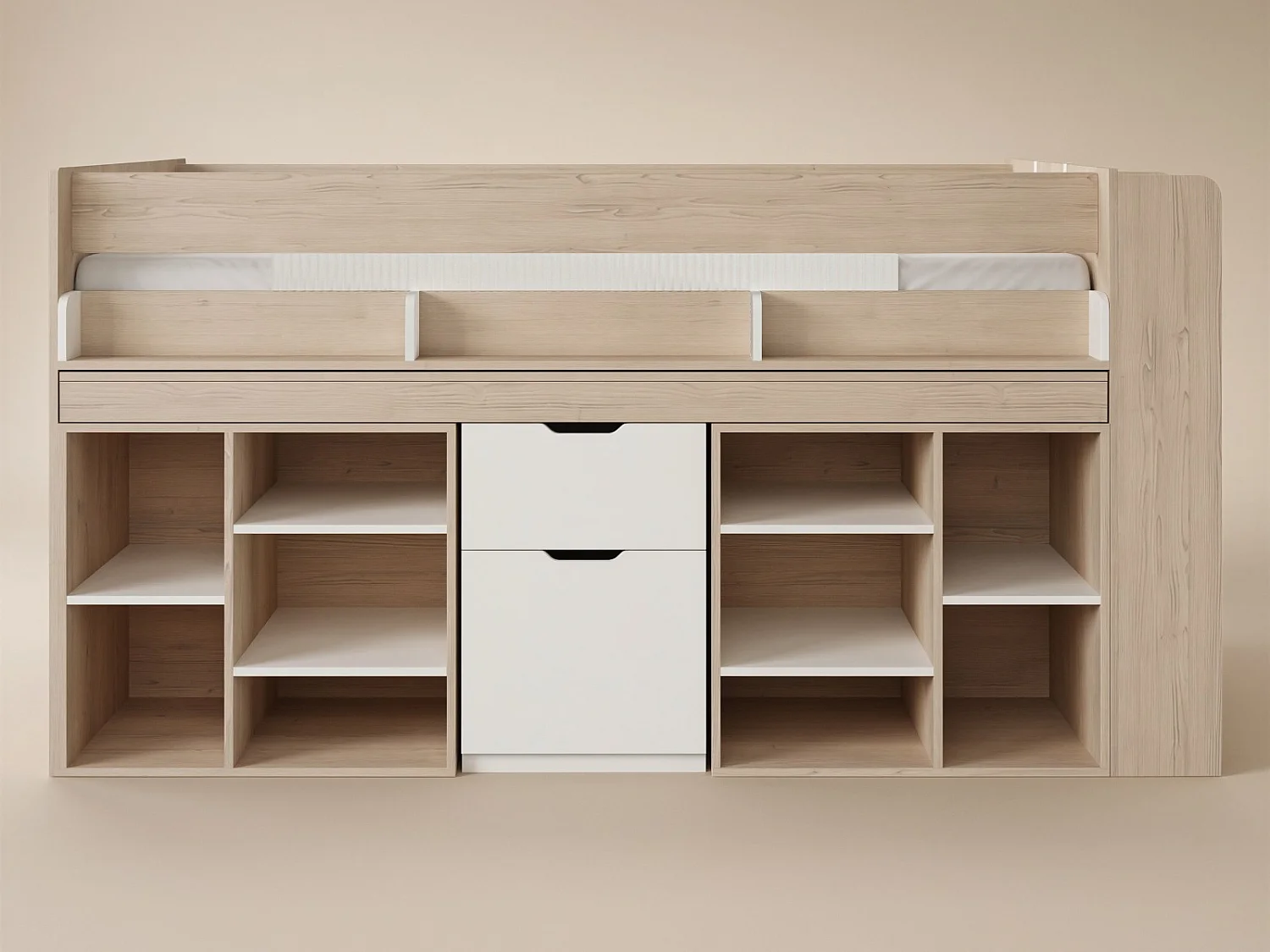 Flair Micah Mid Sleeper Bed with Desk Oak & White