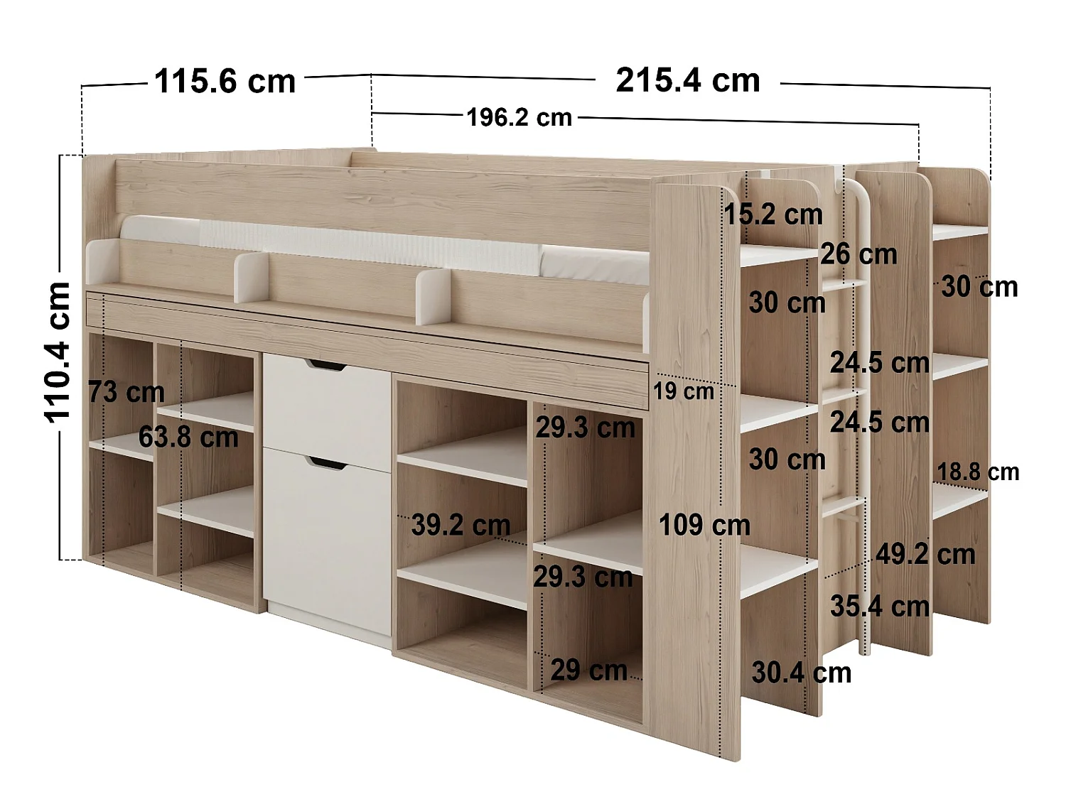 Flair Micah Mid Sleeper Bed with Desk Oak & White