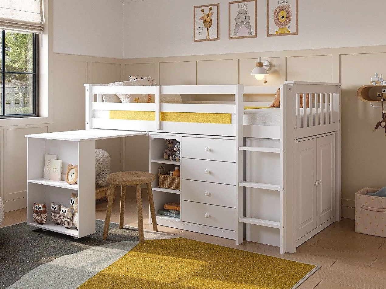 Flair Oban Single Midsleeper Cabin Bed with Desk White