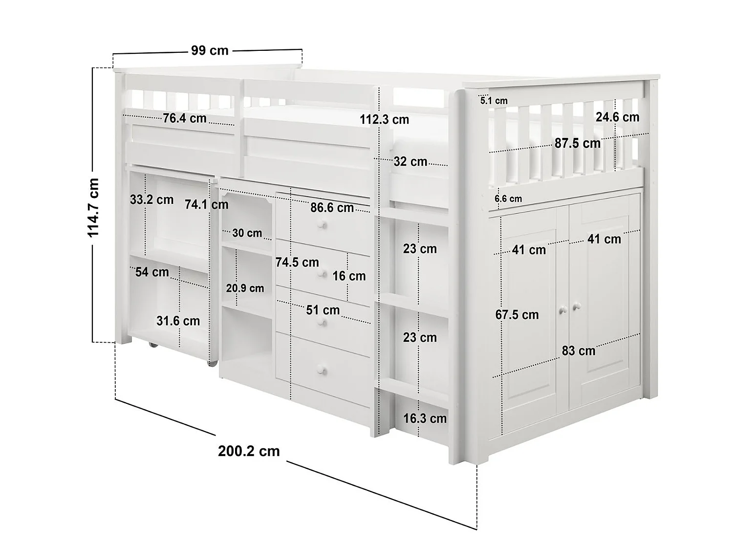 Flair Oban Single Midsleeper Cabin Bed with Desk White