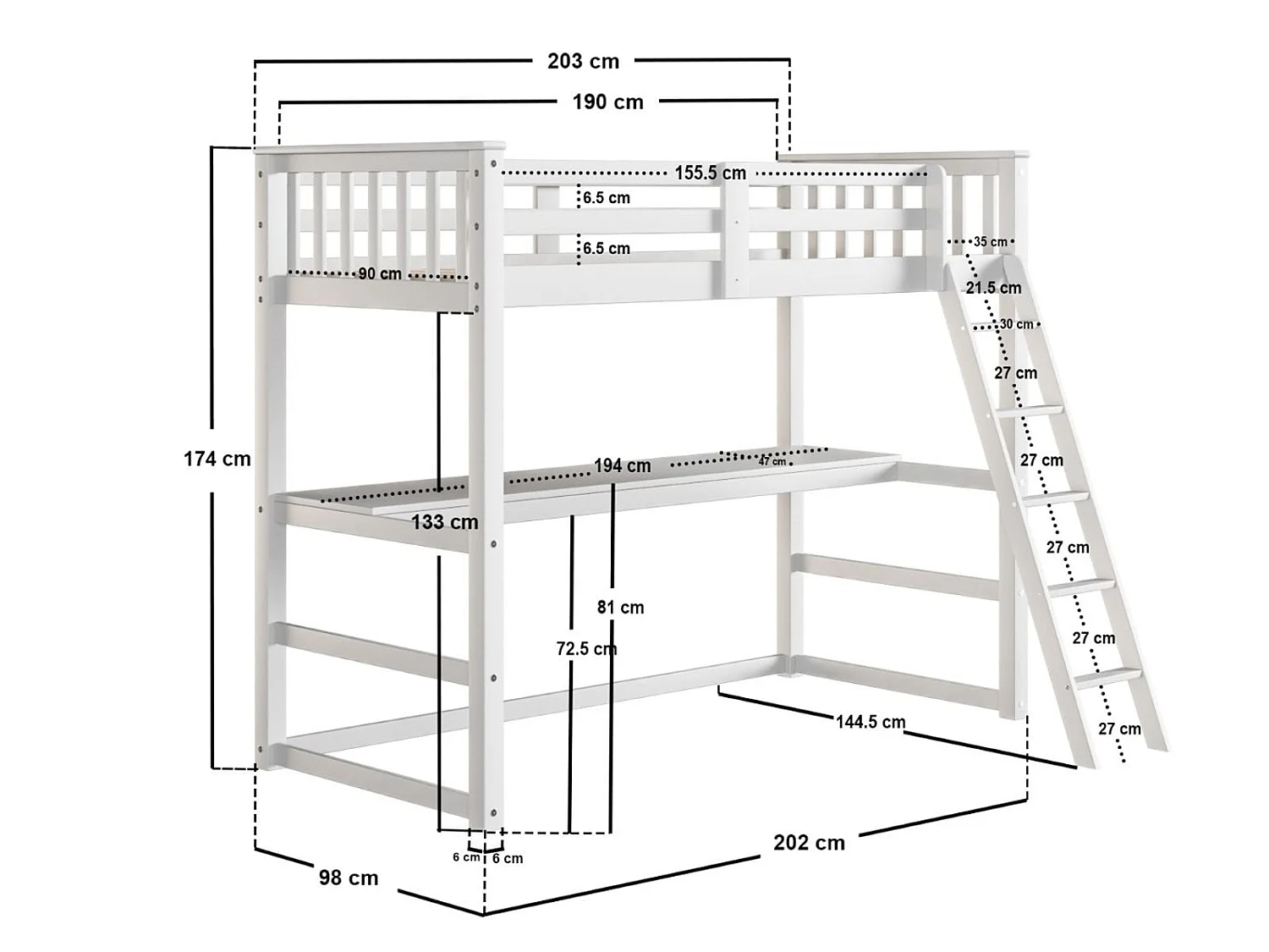 Flair Jules High Sleeper with Desk White