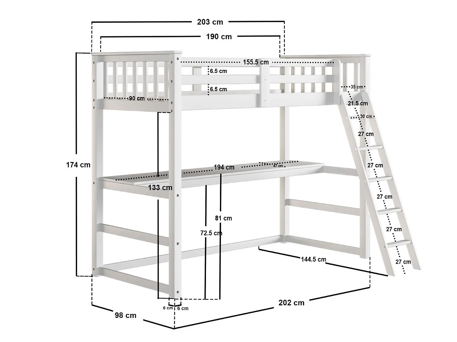 Flair Jules High Sleeper with Desk White