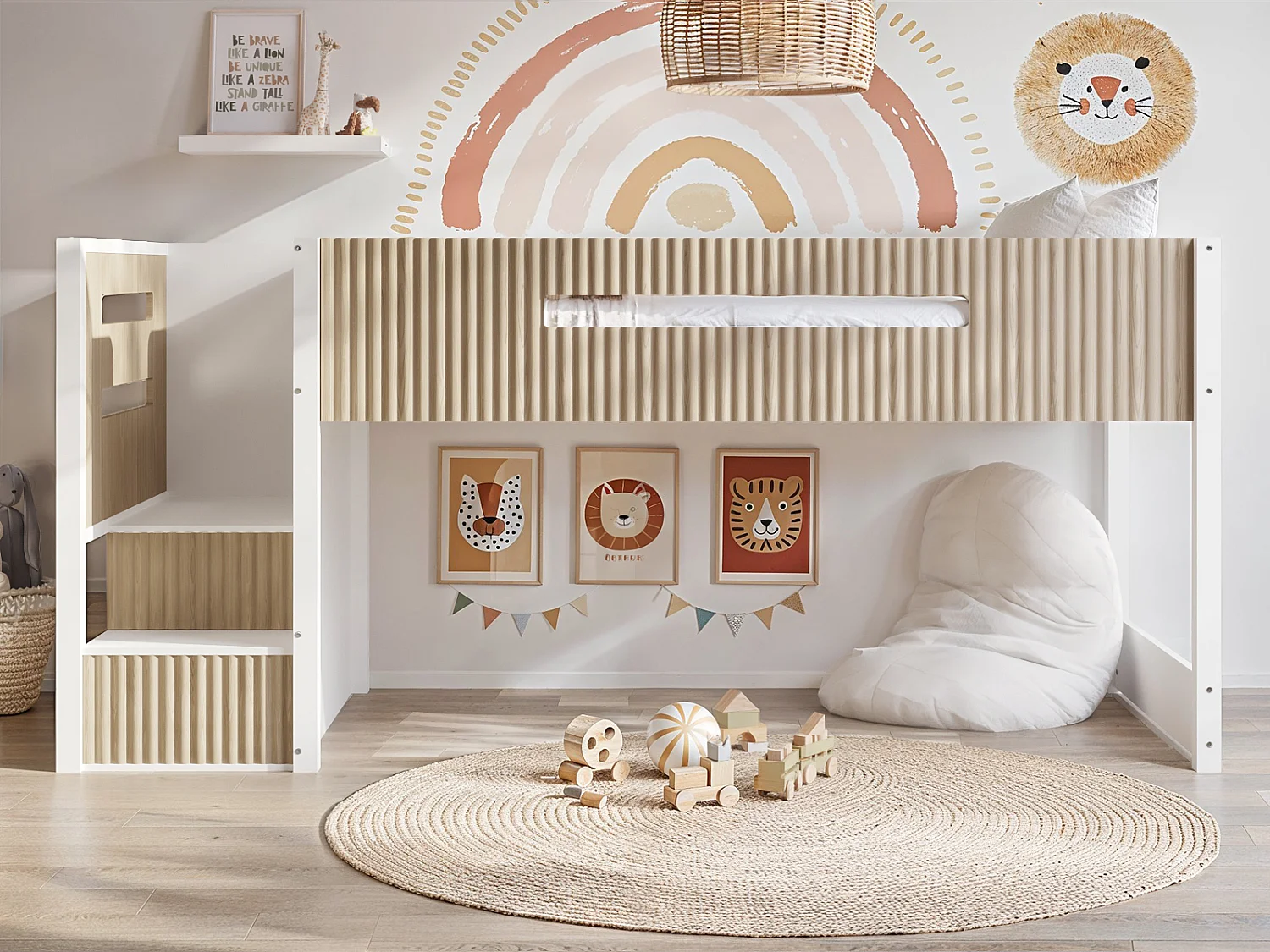 Flair Luca Mid Sleeper Ribbed White & Oak