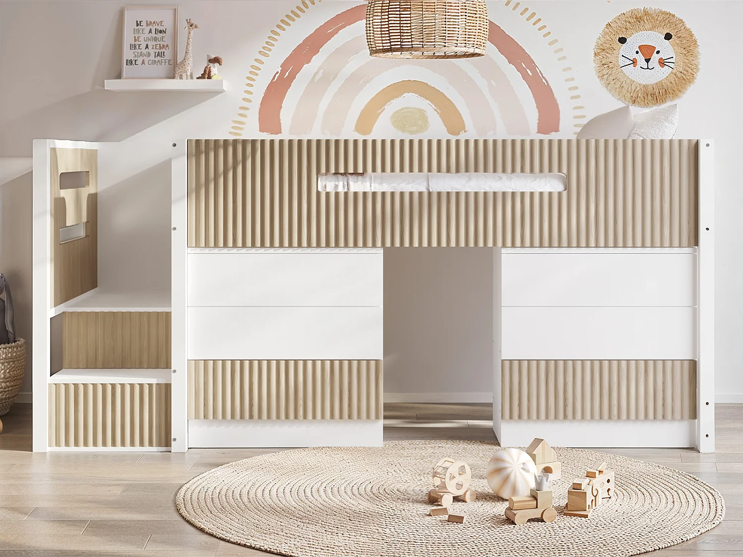 Flair Luca Mid Sleeper Ribbed White & Oak
