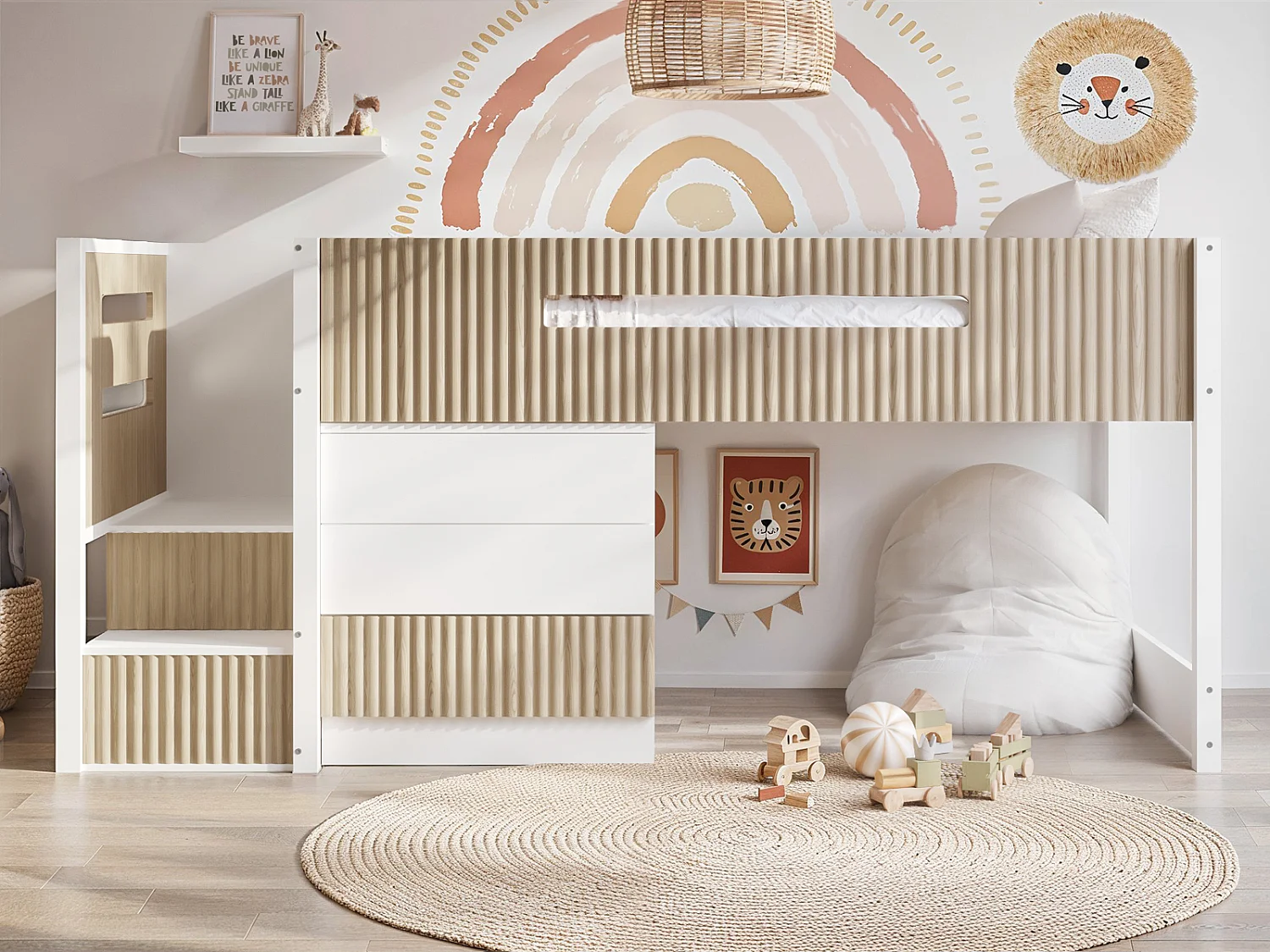 Flair Luca Mid Sleeper Ribbed White & Oak