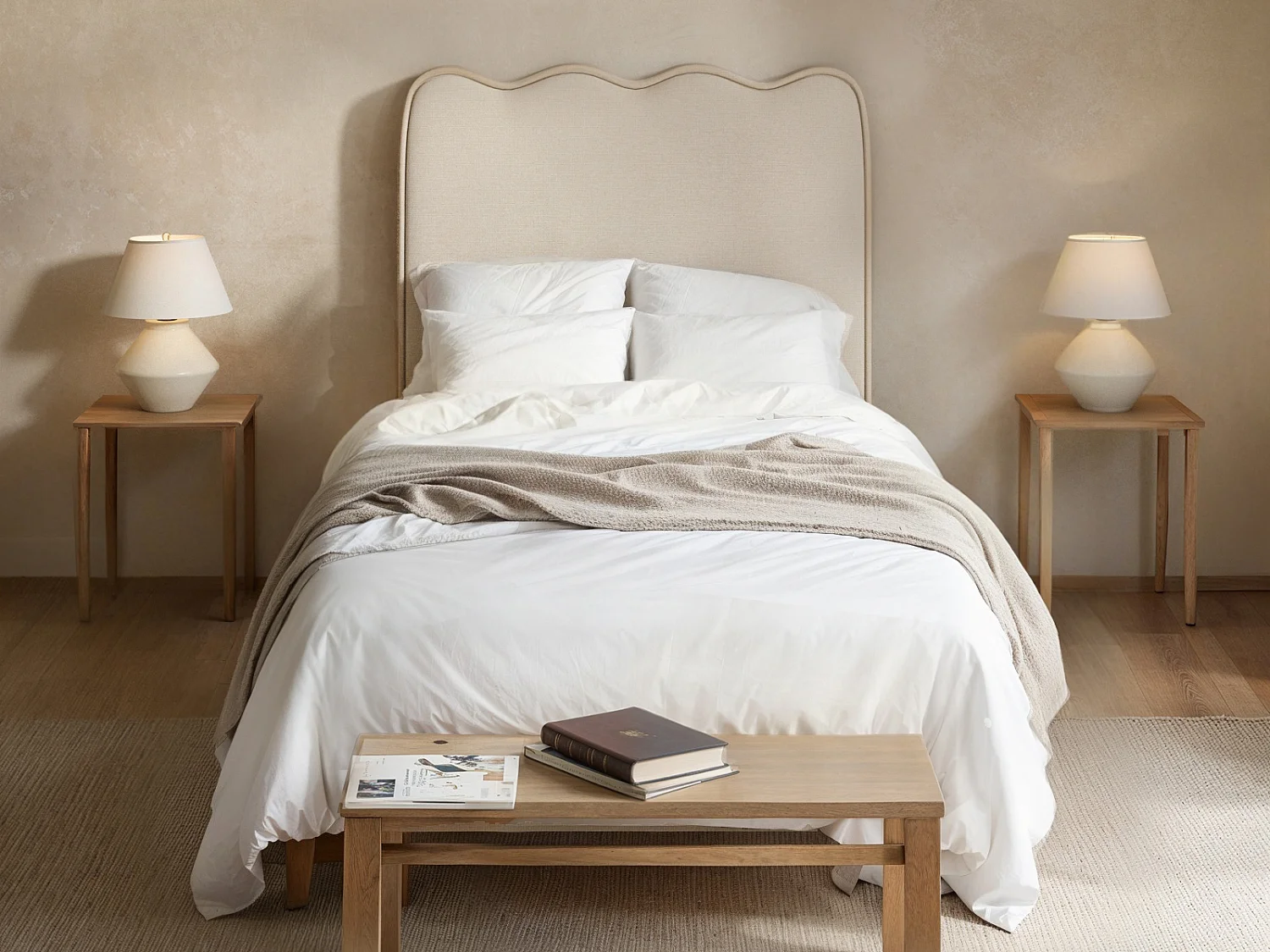 Flair Ellis Single Bed with Cloud Headboard Beige Woven