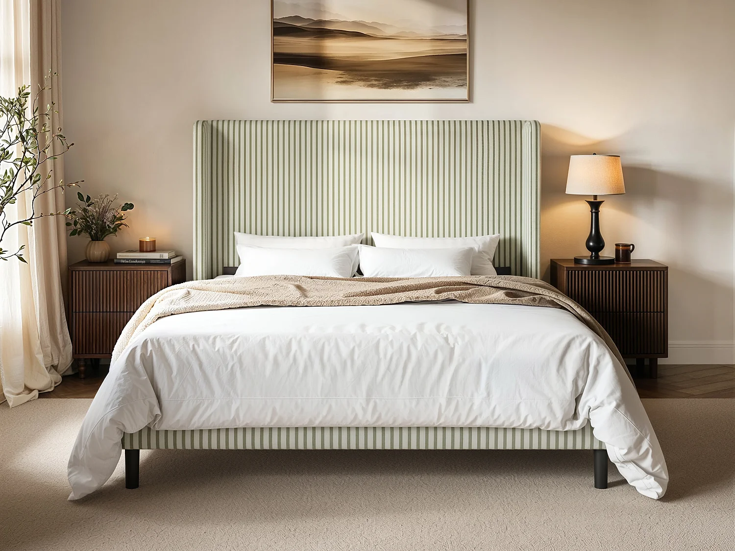 SOLACE+CO Jovanna Double Bed with Winged Headboard Green