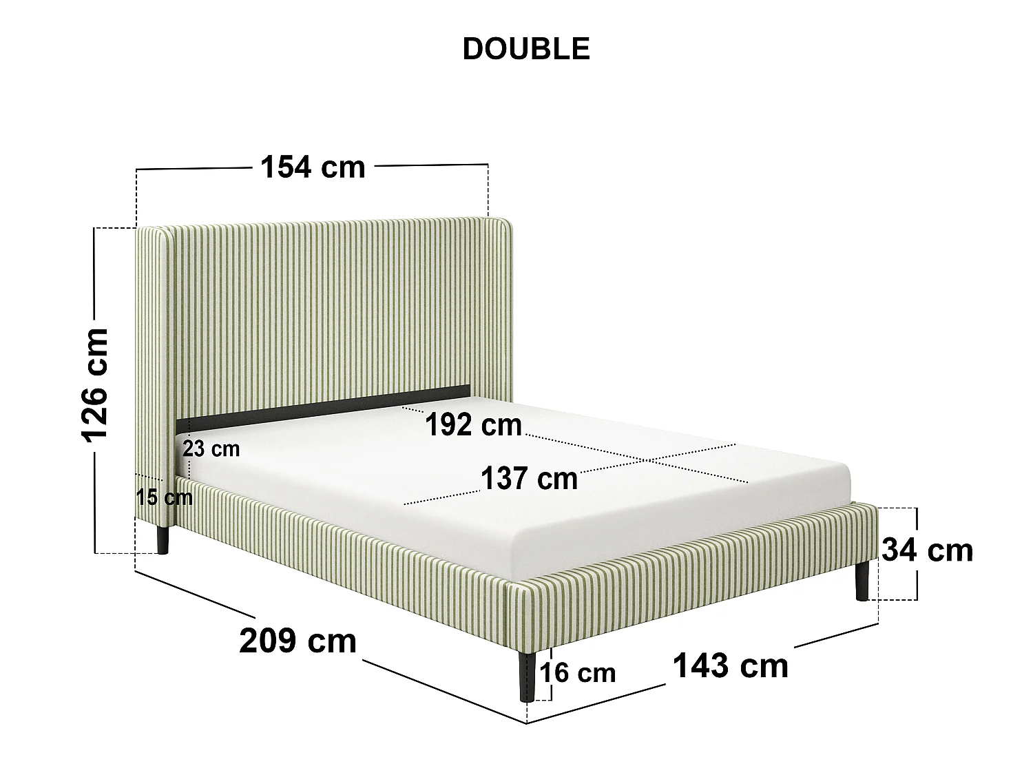 SOLACE+CO Jovanna Double Bed with Winged Headboard Green