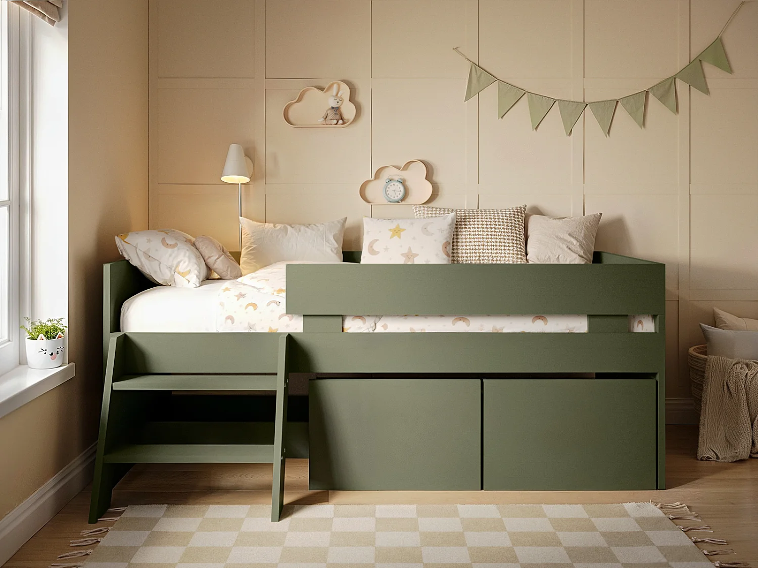 Flair Logan Single Storage Low Sleeper Bed Green