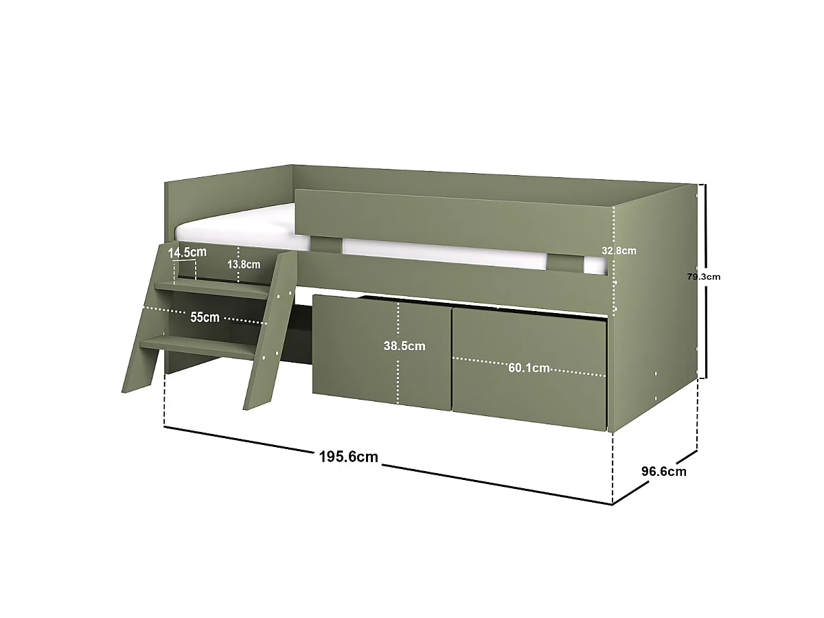 Flair Logan Single Storage Low Sleeper Bed Green
