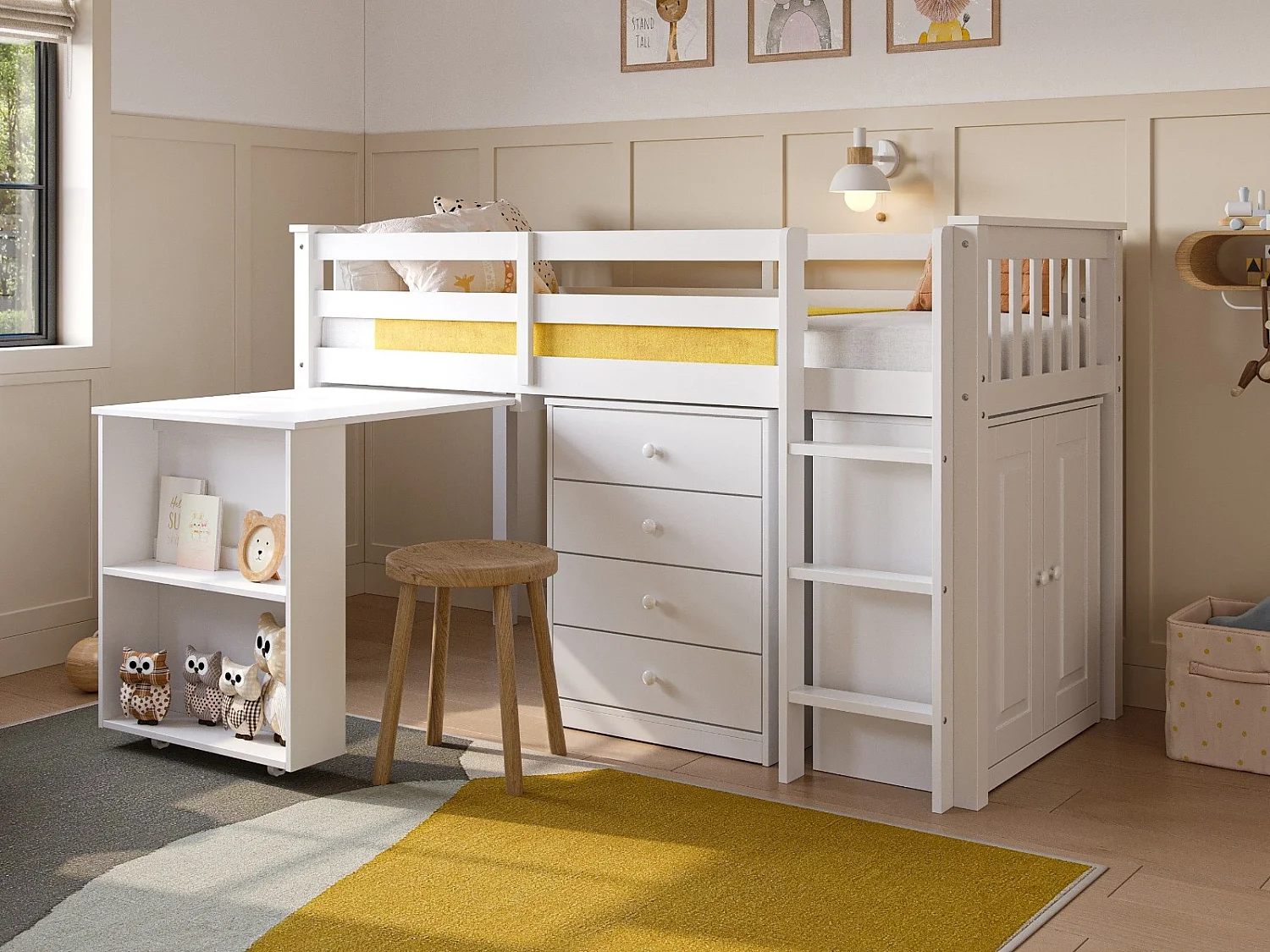 Flair Soban Shorty Midsleeper Cabin Bed with Desk White