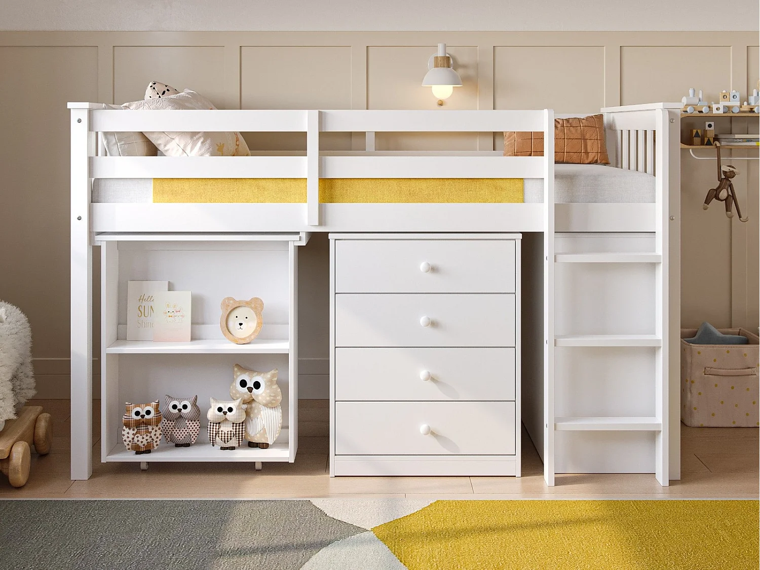 Flair Soban Shorty Midsleeper Cabin Bed with Desk White