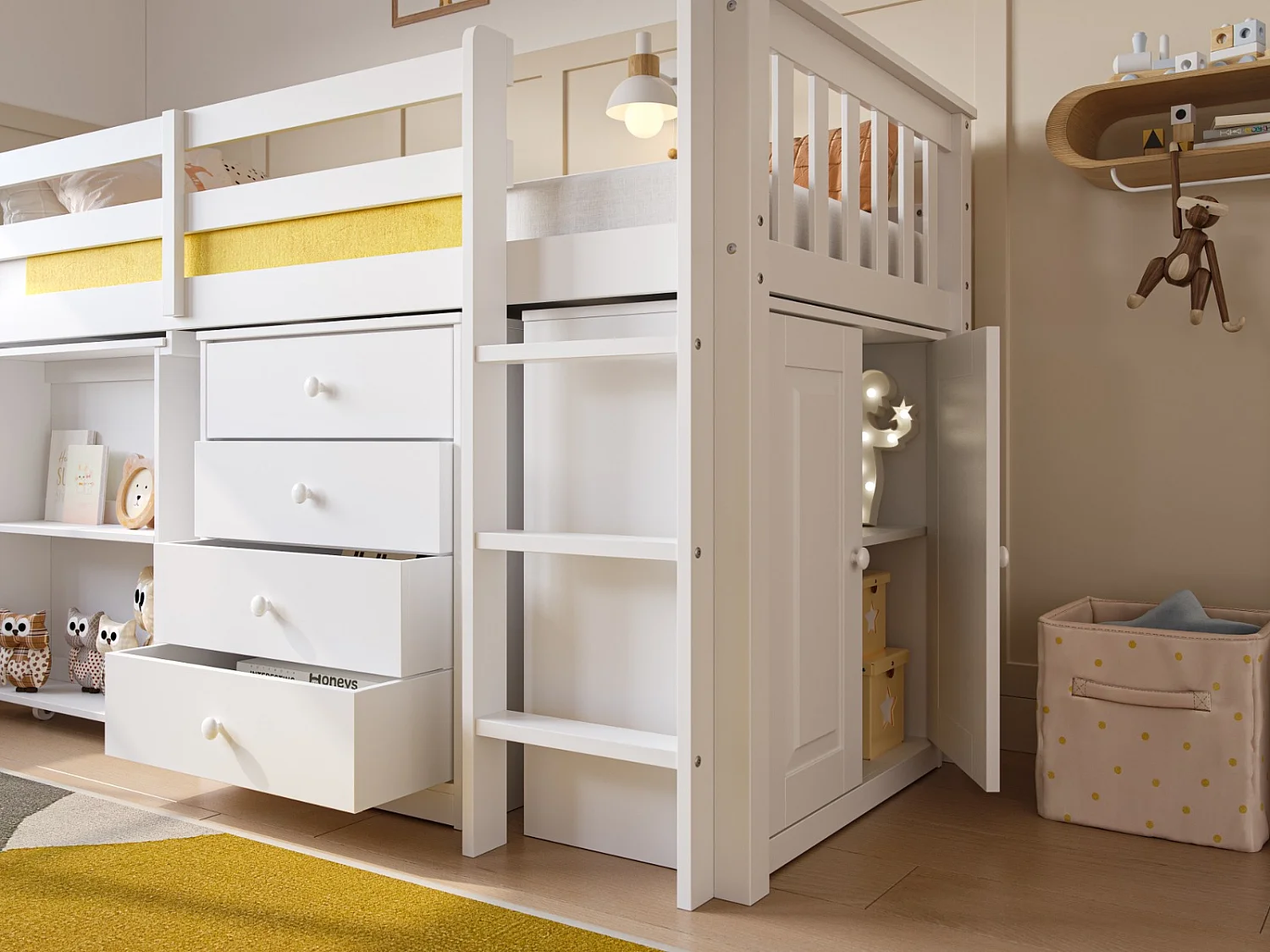 Flair Soban Shorty Midsleeper Cabin Bed with Desk White