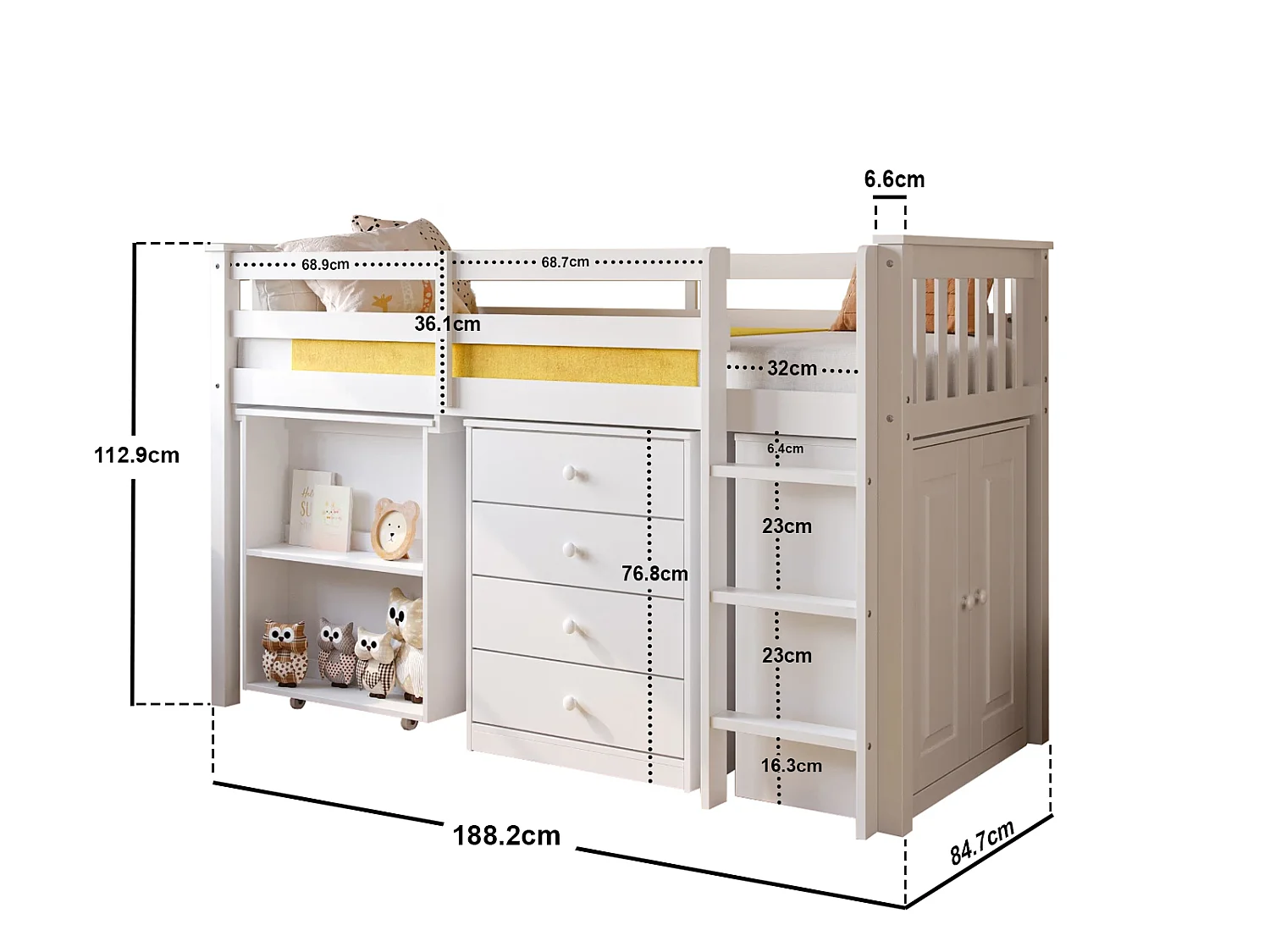 Flair Soban Shorty Midsleeper Cabin Bed with Desk White