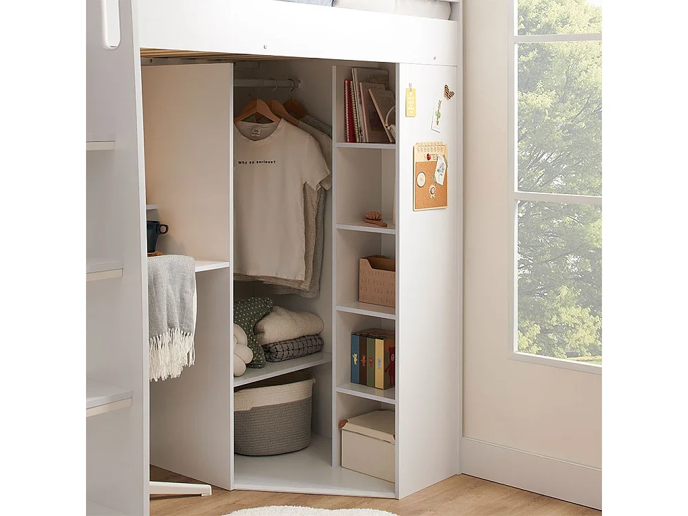 Flair Harper High Sleeper with Desk & Wardrobe White