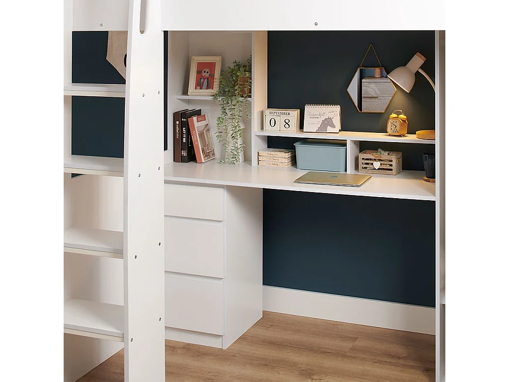 Flair Harper High Sleeper with Desk & Wardrobe White