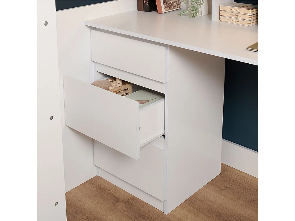 Flair Harper High Sleeper with Desk & Wardrobe White