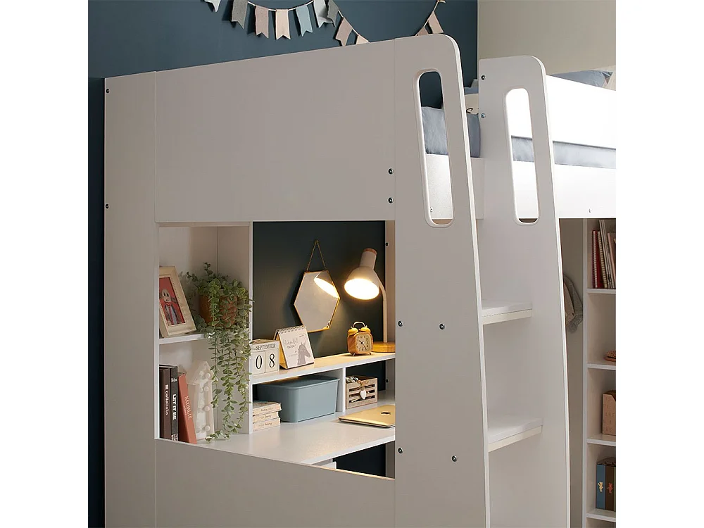 Flair Harper High Sleeper with Desk & Wardrobe White