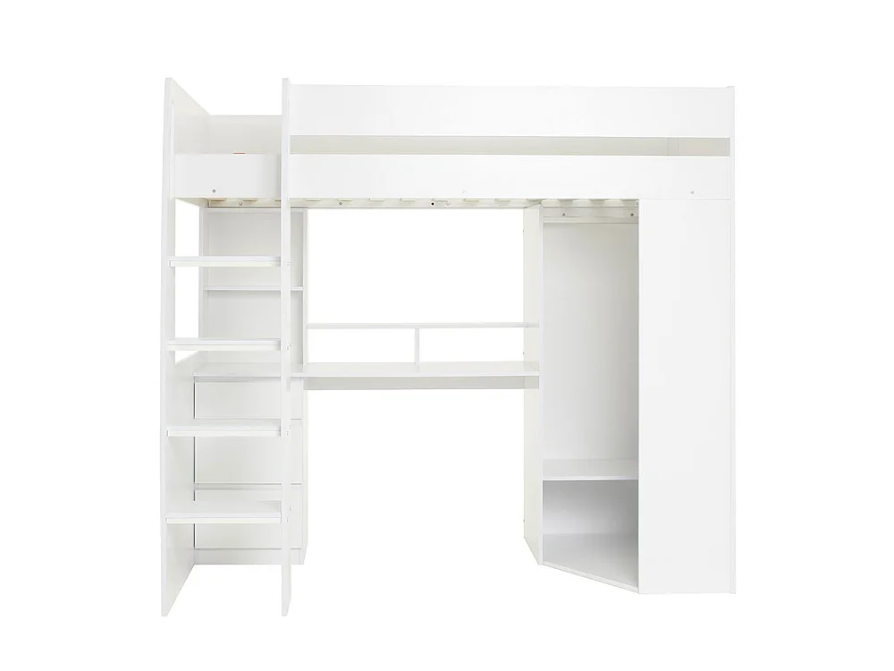 Flair Harper High Sleeper with Desk & Wardrobe White