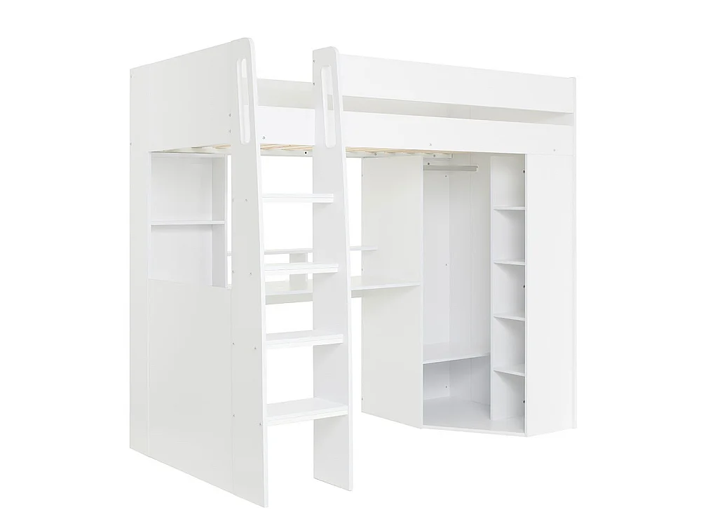 Flair Harper High Sleeper with Desk & Wardrobe White