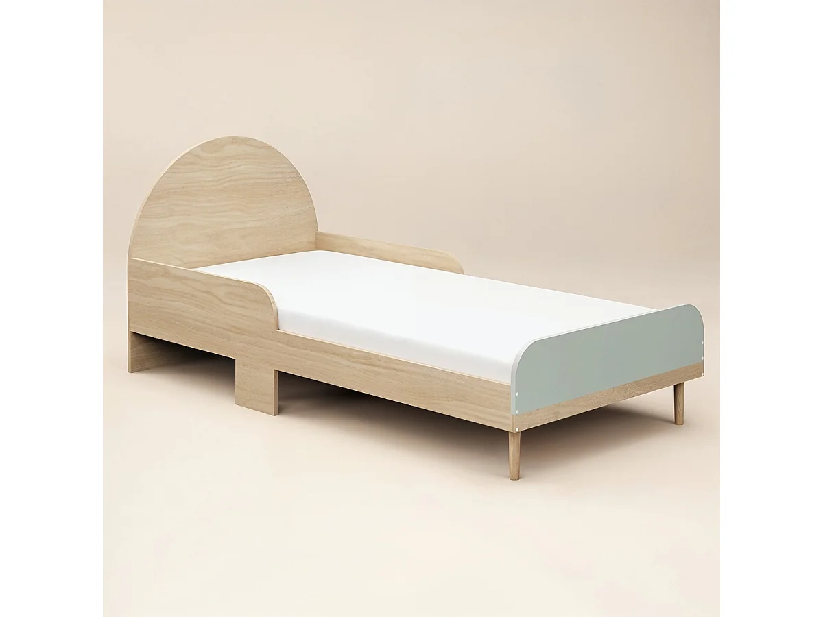 Flair Noah Single Curved Headboard Bed Oak & Green