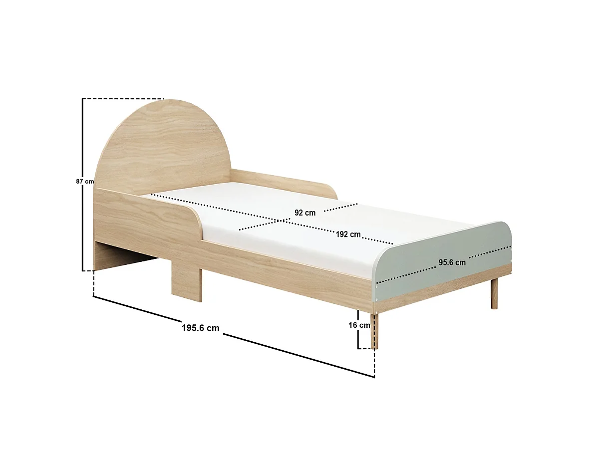 Flair Noah Single Curved Headboard Bed Oak & Green