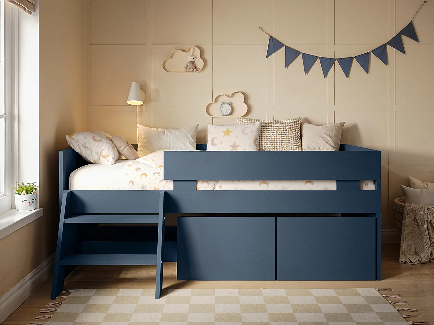 Flair Logan Single Storage Low Sleeper Bed Blue