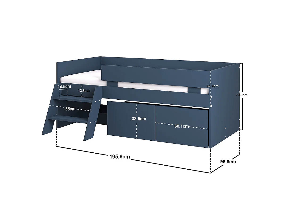 Flair Logan Single Storage Low Sleeper Bed Blue