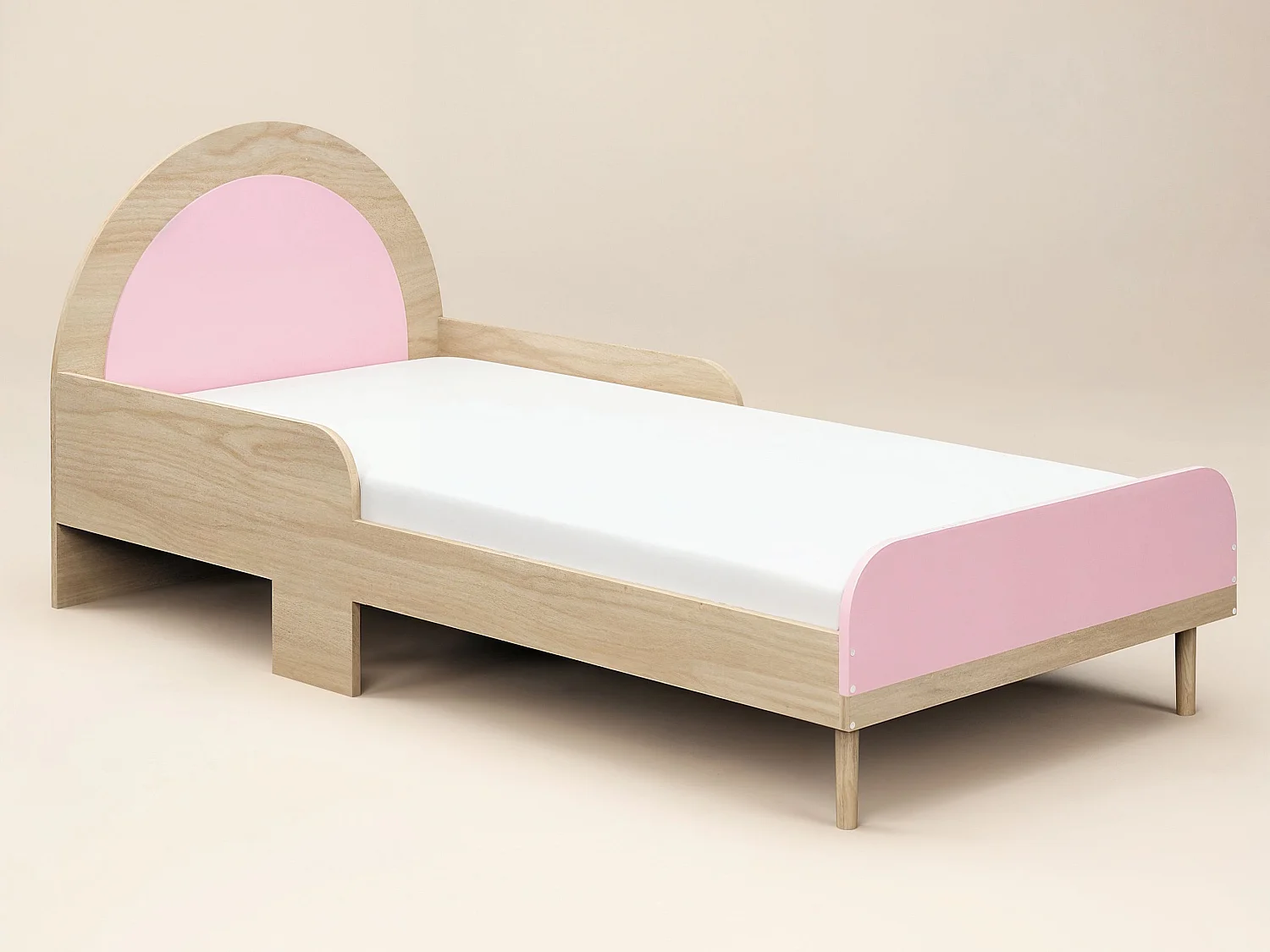 Flair Noah Single Curved Headboard Bed Oak & Pink