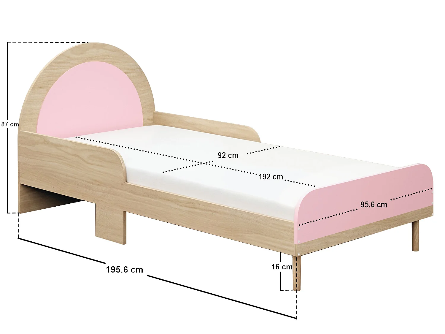 Flair Noah Single Curved Headboard Bed Oak & Pink
