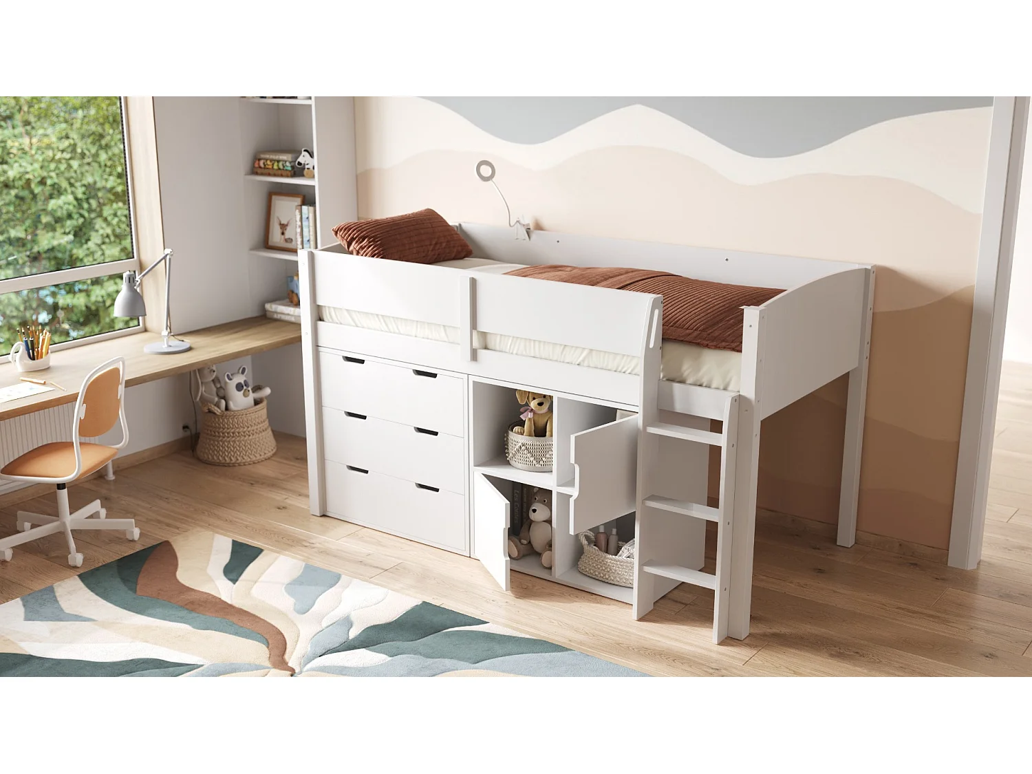 Flair Loop Mid Sleeper Bed Full Storage Set With 2 Doors